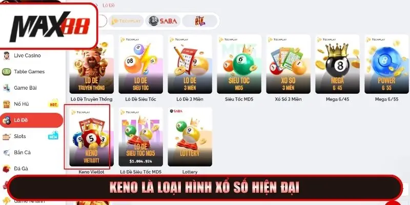 Keno là loại hình xổ số hiện đại