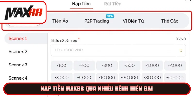 Nạp tiền Max88 qua nhiều kênh hiện đại